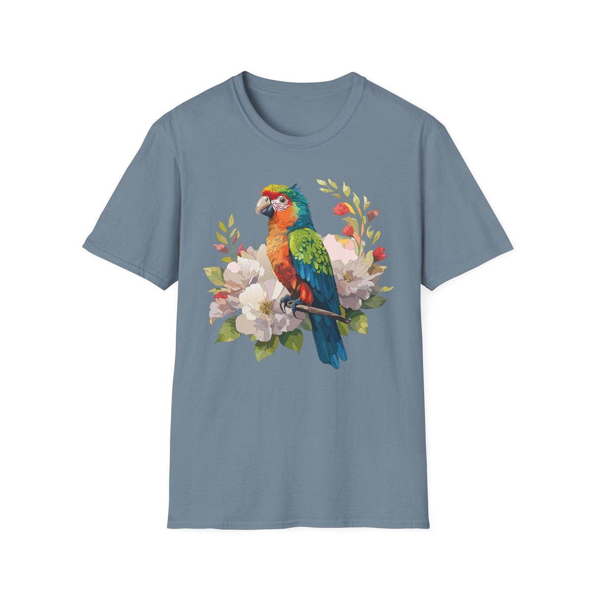 Colorful Parrot Illustration T-Shirt | Tropical Bird Floral Art
