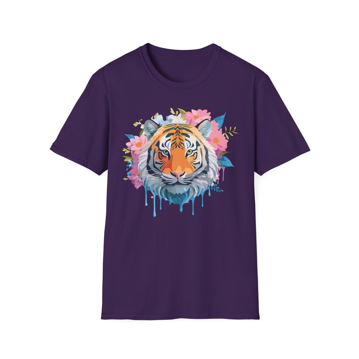 Floral Tiger Face T-Shirt | Watercolor Bloom Design
