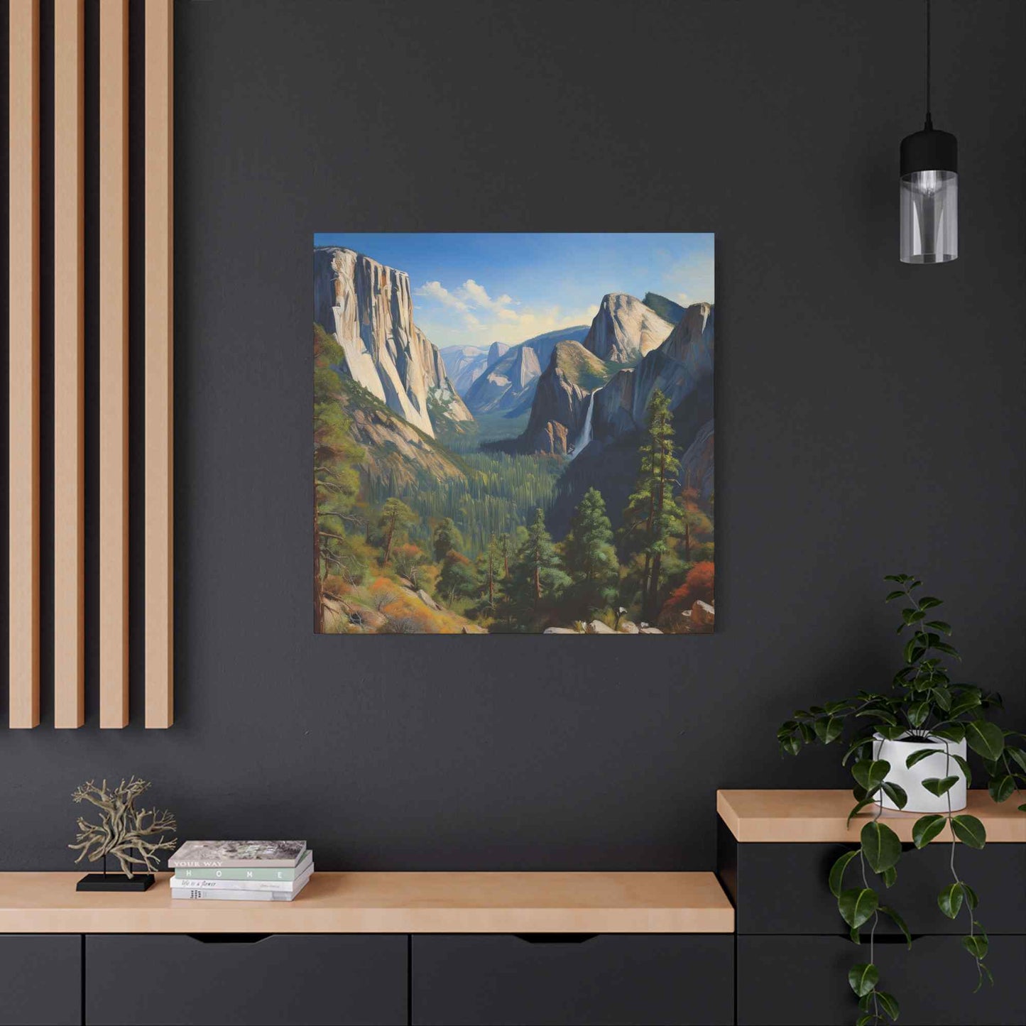 Yosemite Valley Print Canvas, Oil Paint Print 20x20, 24x24, 30x30, 32x32, 36x36 Art Design Print Pine-Wood Inner Frame MC-60