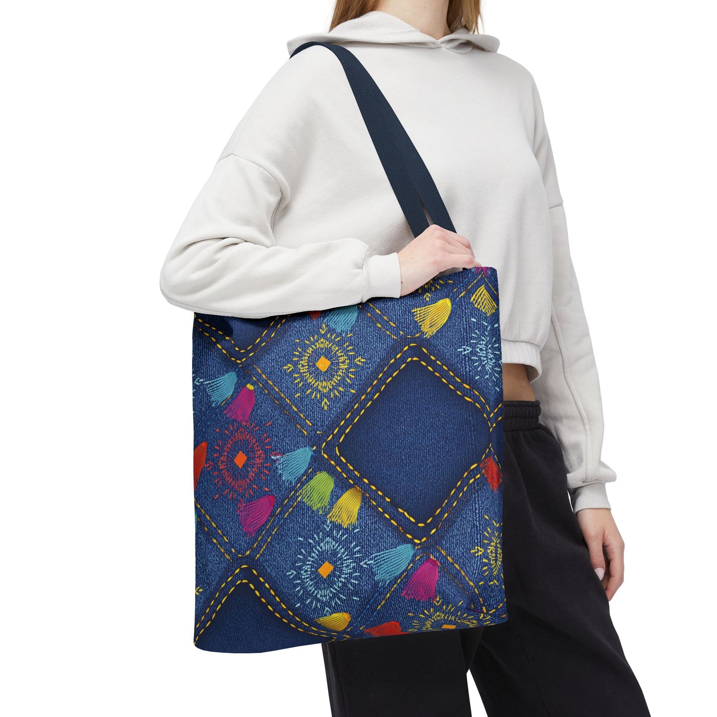Diwali Graphic Denim Fabric Imitation Print Unisex Canvas Bag Poly Spun 3 Sizes Tote Bag 205-27