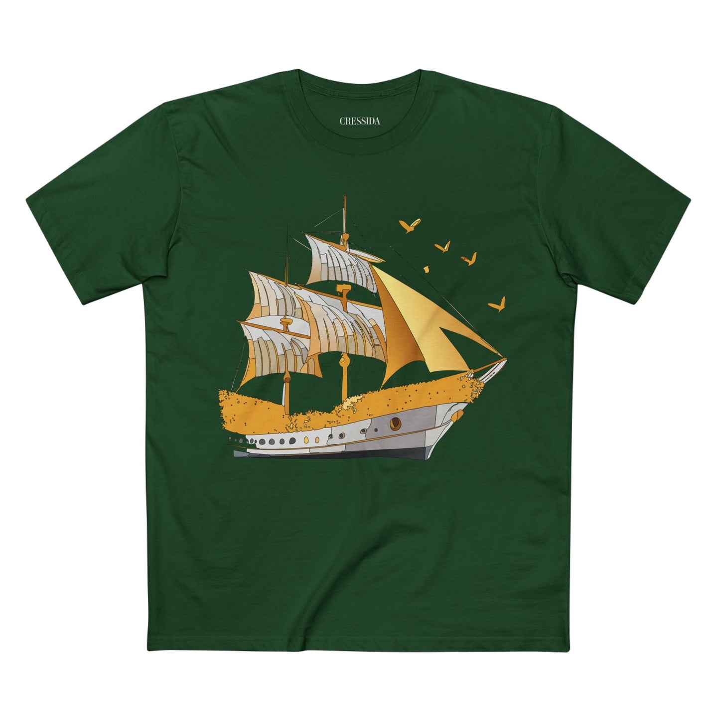 Ship Graphic Unisex 100 Cotton T-Shirt with Gold Frigate Art Design 20
