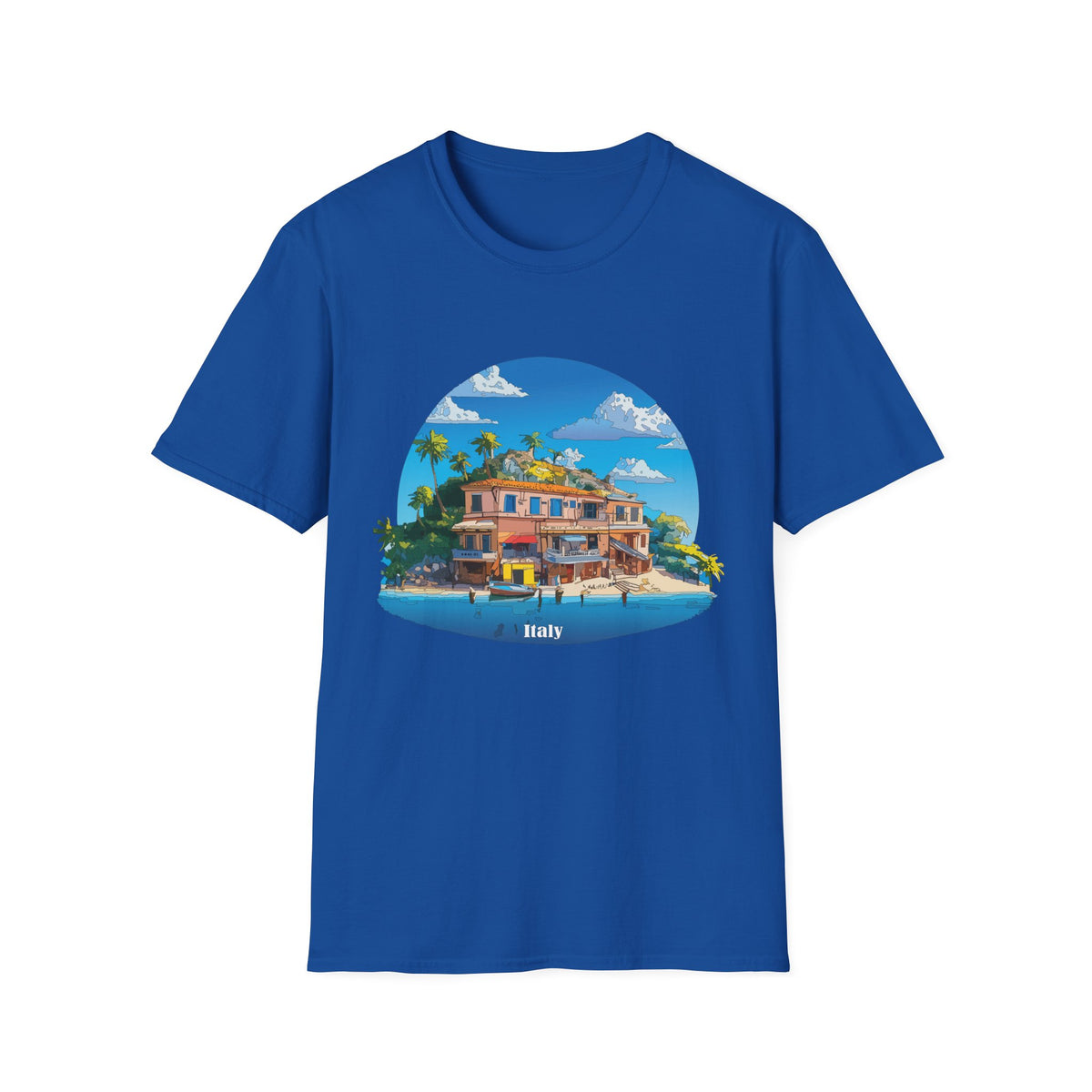 Italy Tropical Beach House Palm Trees T-Shirt | Seaside Villa Illustration