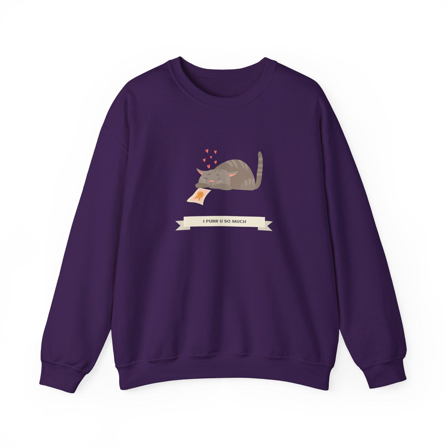 Cat Heart Sweatshirt Unisex 50/50 Cotton Poly Valentine Day Crewneck Gildan 18000