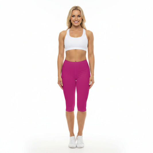 Hot Rose Color Women's Brushed Suede Poly Span Casual Capri Leggings XS-2XL