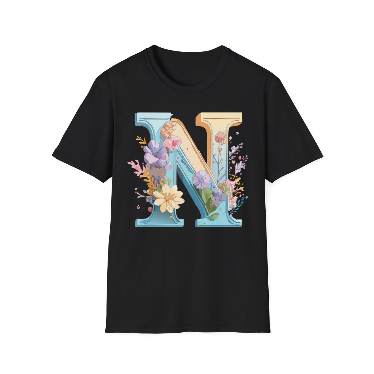 Floral Letter N T-Shirt | Botanical Initial Monogram Tee