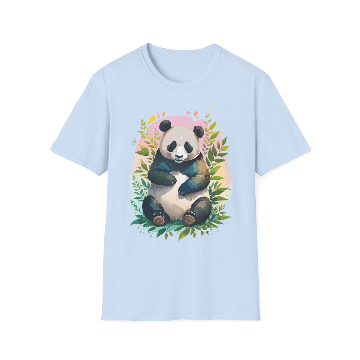 Cute Panda Illustration T-Shirt | Watercolor Bamboo Leaves Tee