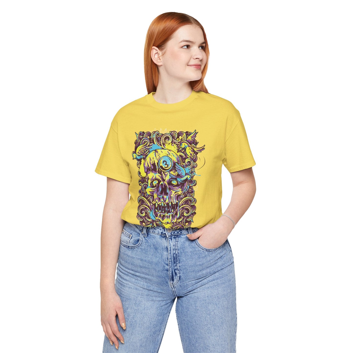 Colorful Skull Illustration Graphic Unisex Cotton T-Shirt r41