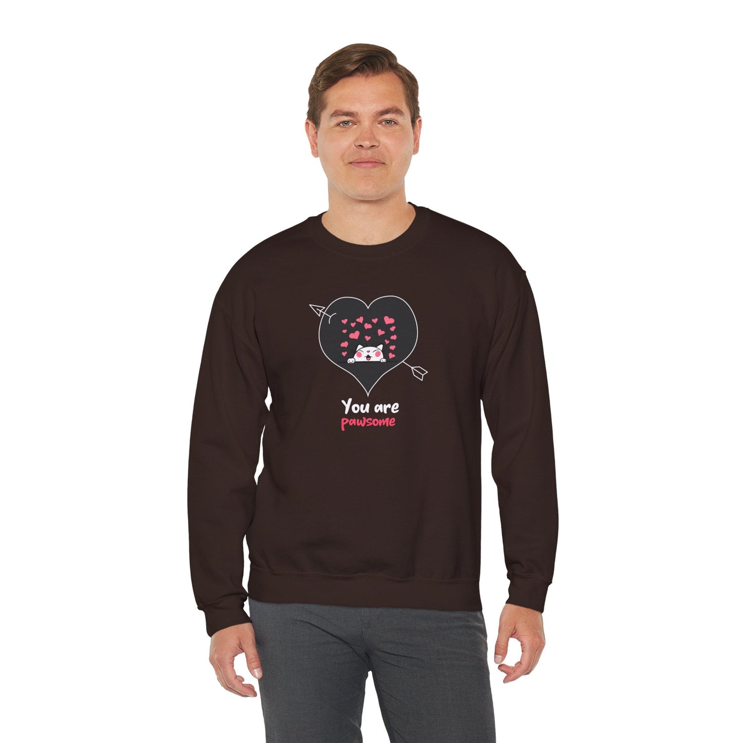 Cat Heart Sweatshirt Valentines Day Fifty Fifty Cotton Poly Unisex Crewneck Gift Idea