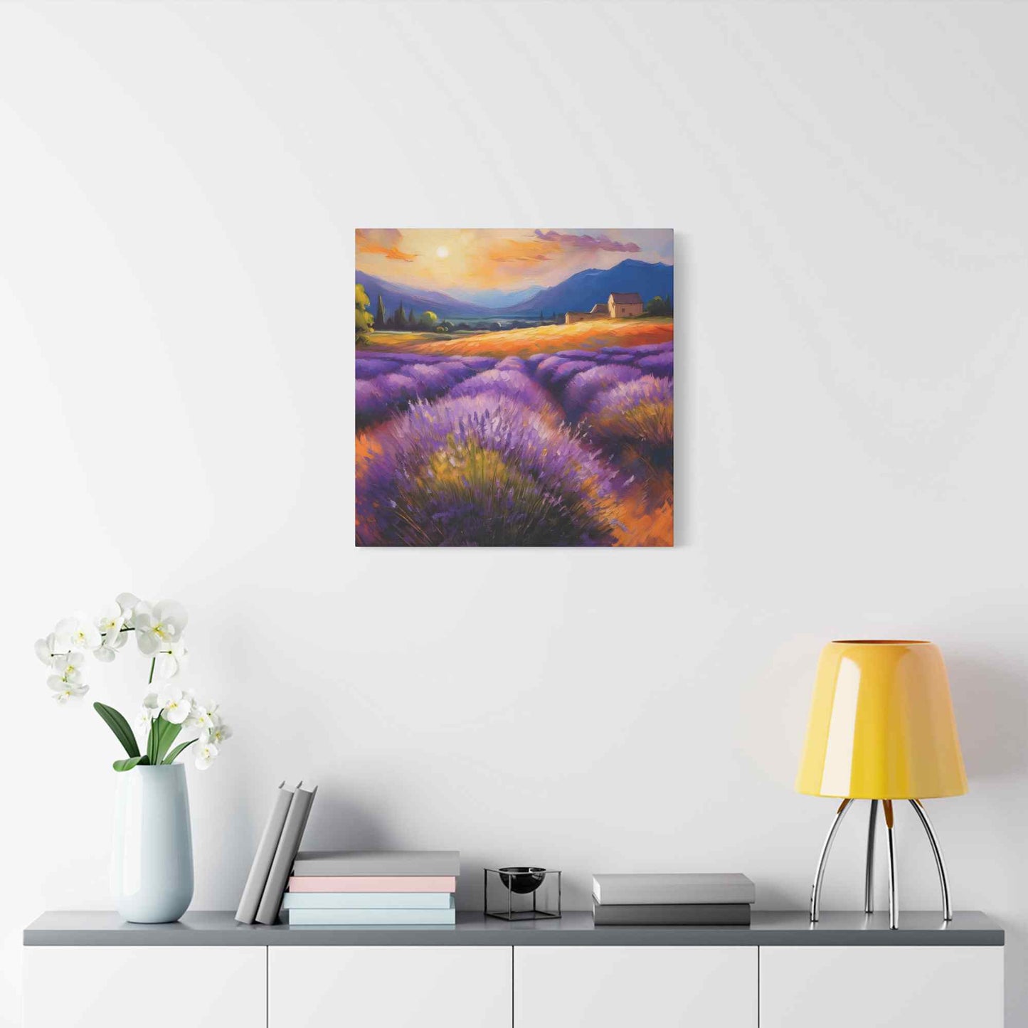 Lavender Landscape Print Canvas, Landscape Oil Paint Print 20x20, 24x24, 30x30, 32x32, 36x36 Art Design Print Non-Frame MC-33