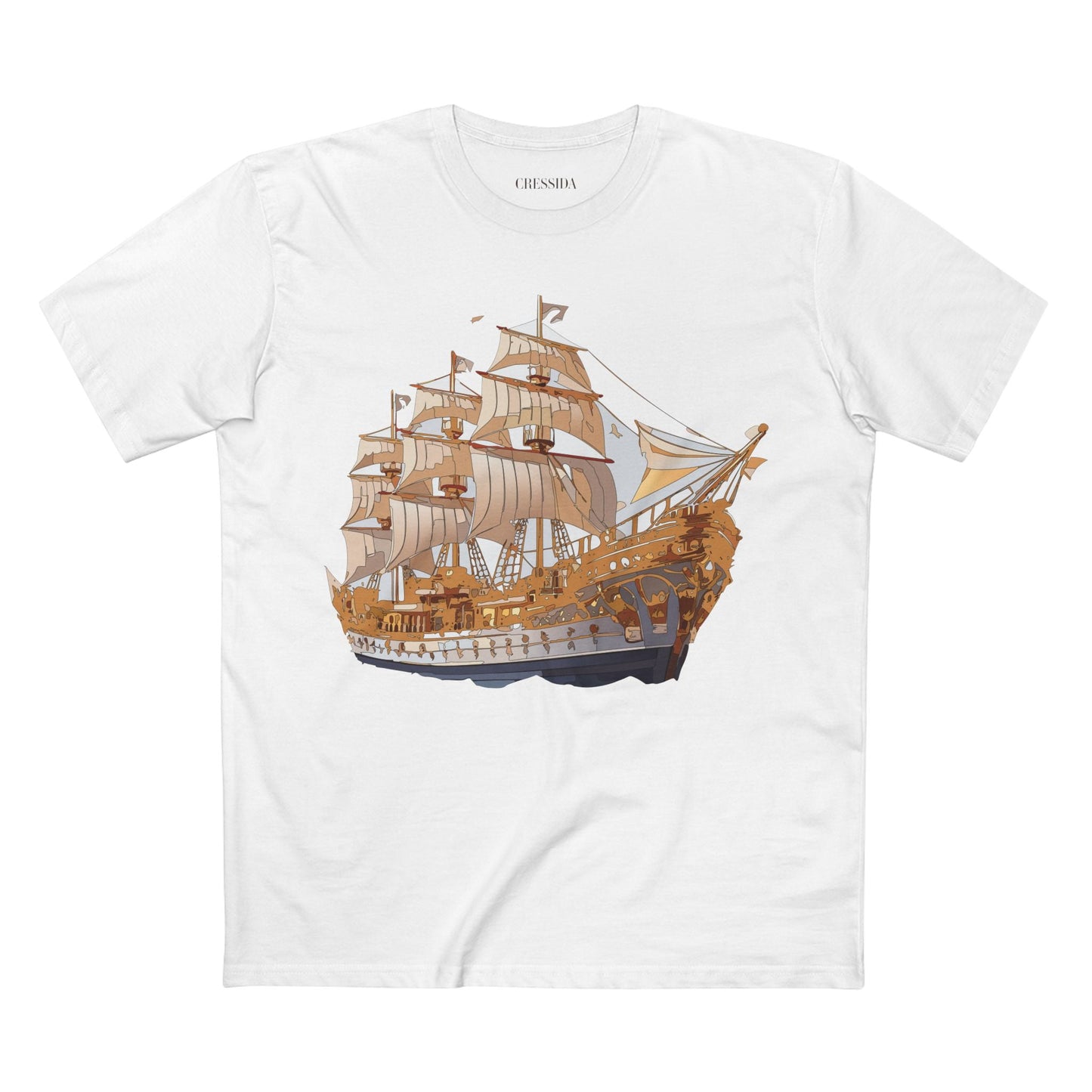 Ship Graphic Unisex 100 Cotton T-Shirt with Gold Frigate Art Design 9