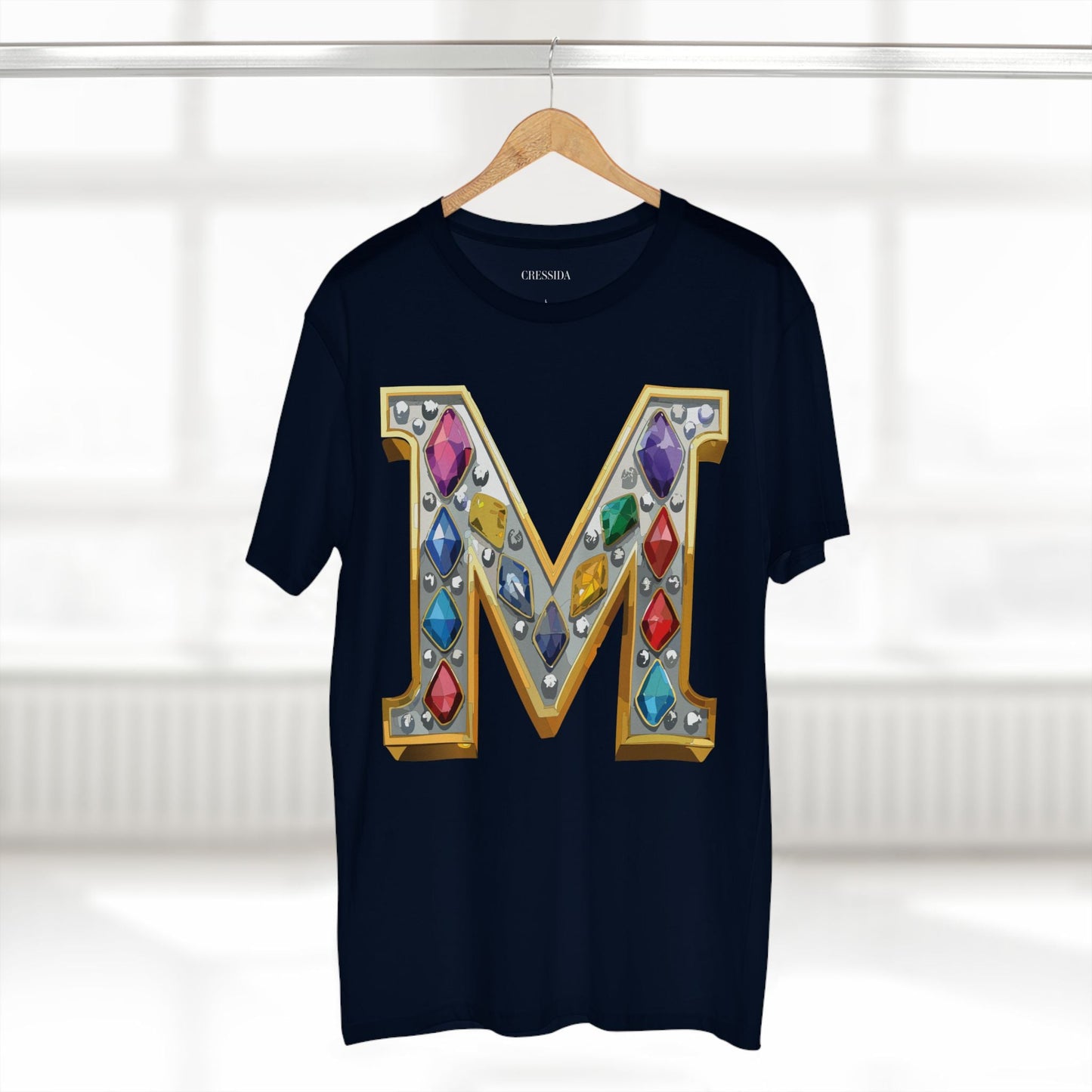 Letter M Graphic Design Tee Unisex 100 Cotton With Antique Gold Letters Artwork T-Shirt
