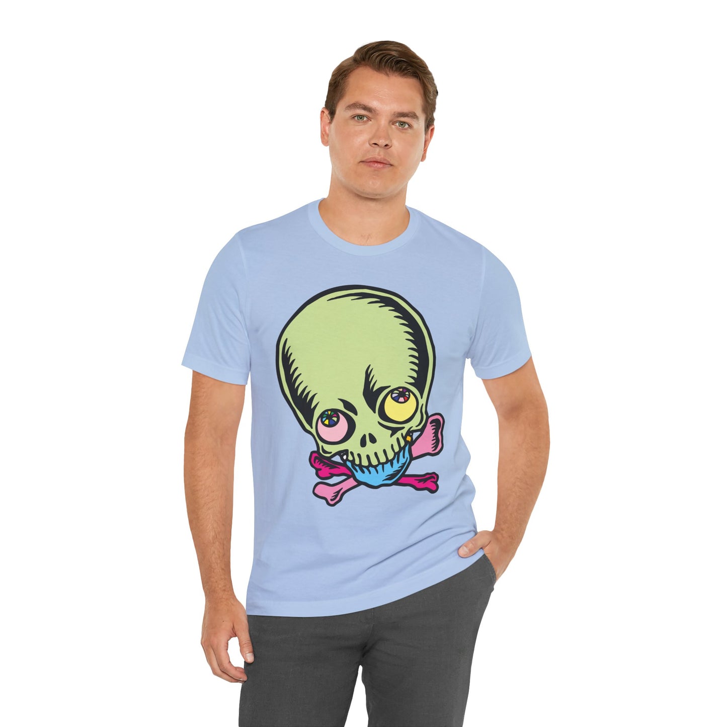 Lt Green Skull Graphic Design Tee, Skull Shirt, Vintage Tees, Art Design T-Shirt, Vintage Graphic Tee, Art Shirts with Skulls