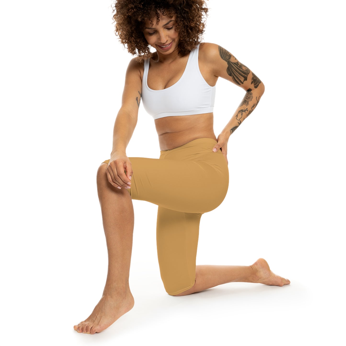 Sunlit Clay Color Women's Brushed Suede Poly Span Casual Capri Leggings XS-2XL