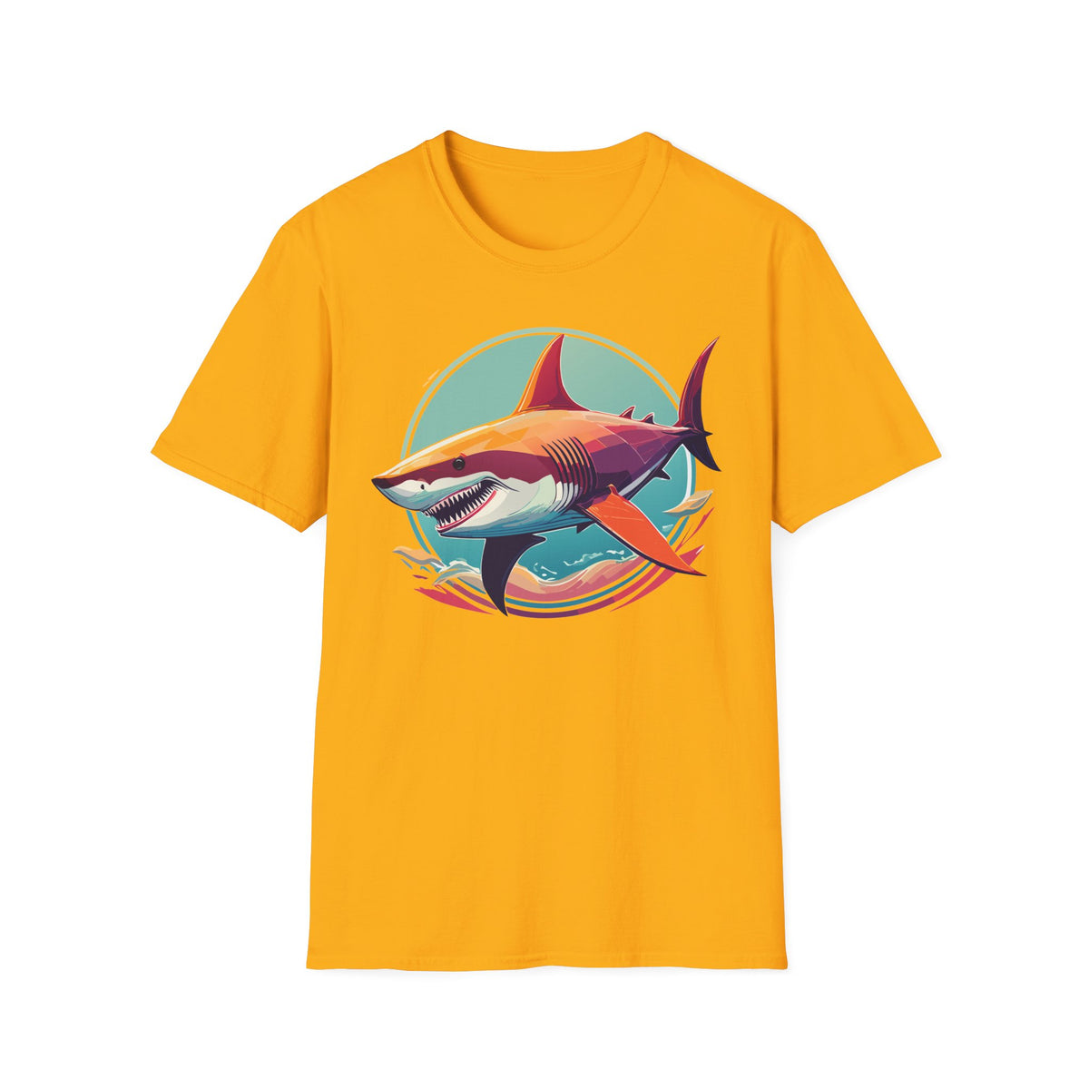 Colorful Great White Shark Illustration T-Shirt | Ocean Retro Graphic