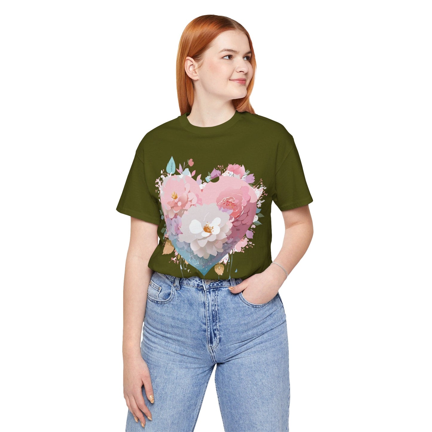 Valentine Day Graphic Unisex 100 Cotton Vintage Artwork with Love and Flower Design Tee 34