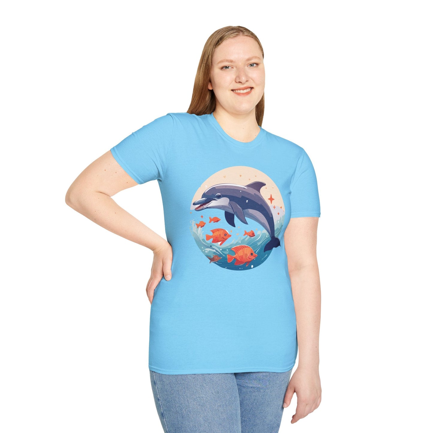 Unisex Dolphin Shirt Gildan Softstyle 64000 Short Sleeve Fish Tee With Dolphin Graphic