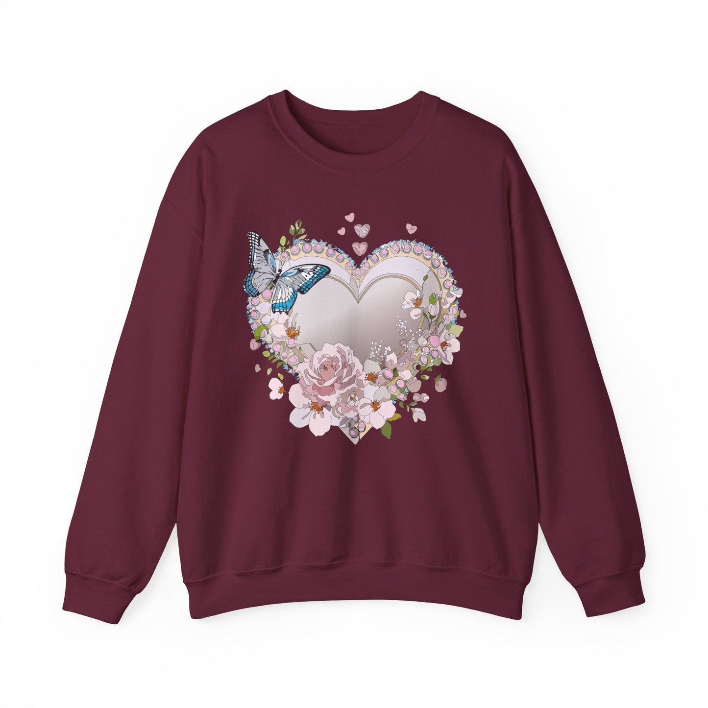 Unisex Floral Heart Sweatshirt For Valentines Day With Floral Love Print Crewneck Heavy Blend