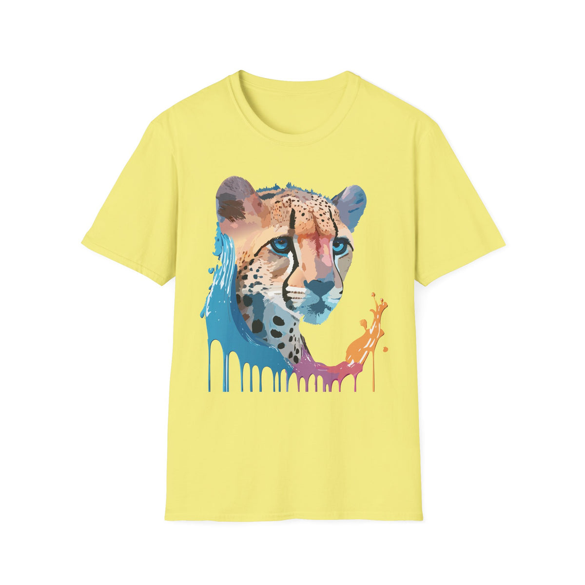 Watercolor Cheetah Portrait T-Shirt | Drip Paint Animal Tee