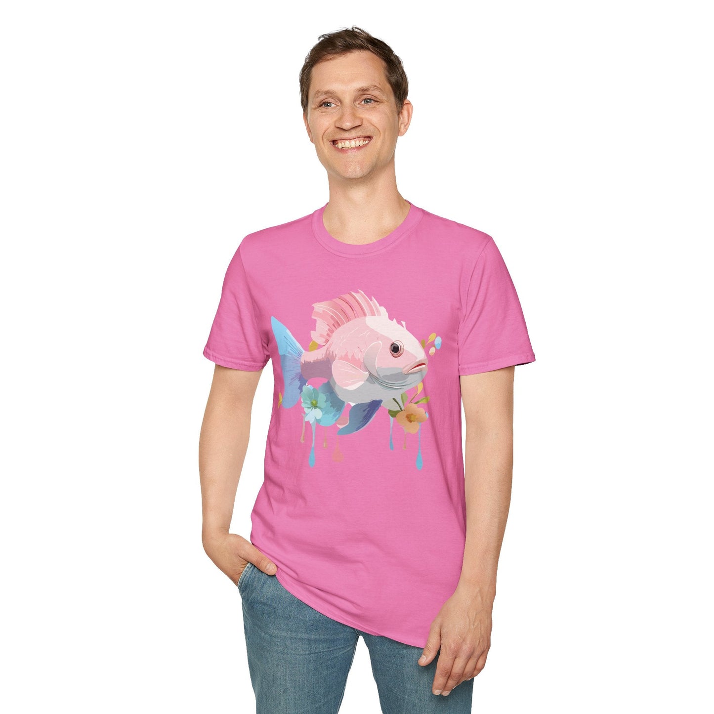 Fish Art Design Shirt Unisex Graphic Tee With Fish Illustration Gildan Softstyle 64000