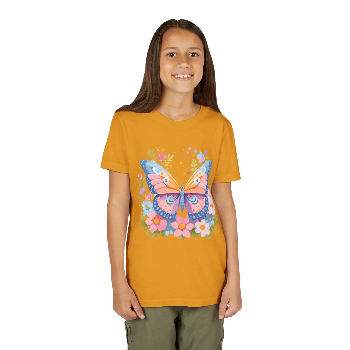 Butterfly Blossom Youth Tee - Colorful Short Sleeve T-Shirt for Spring Celebrations (9-14)