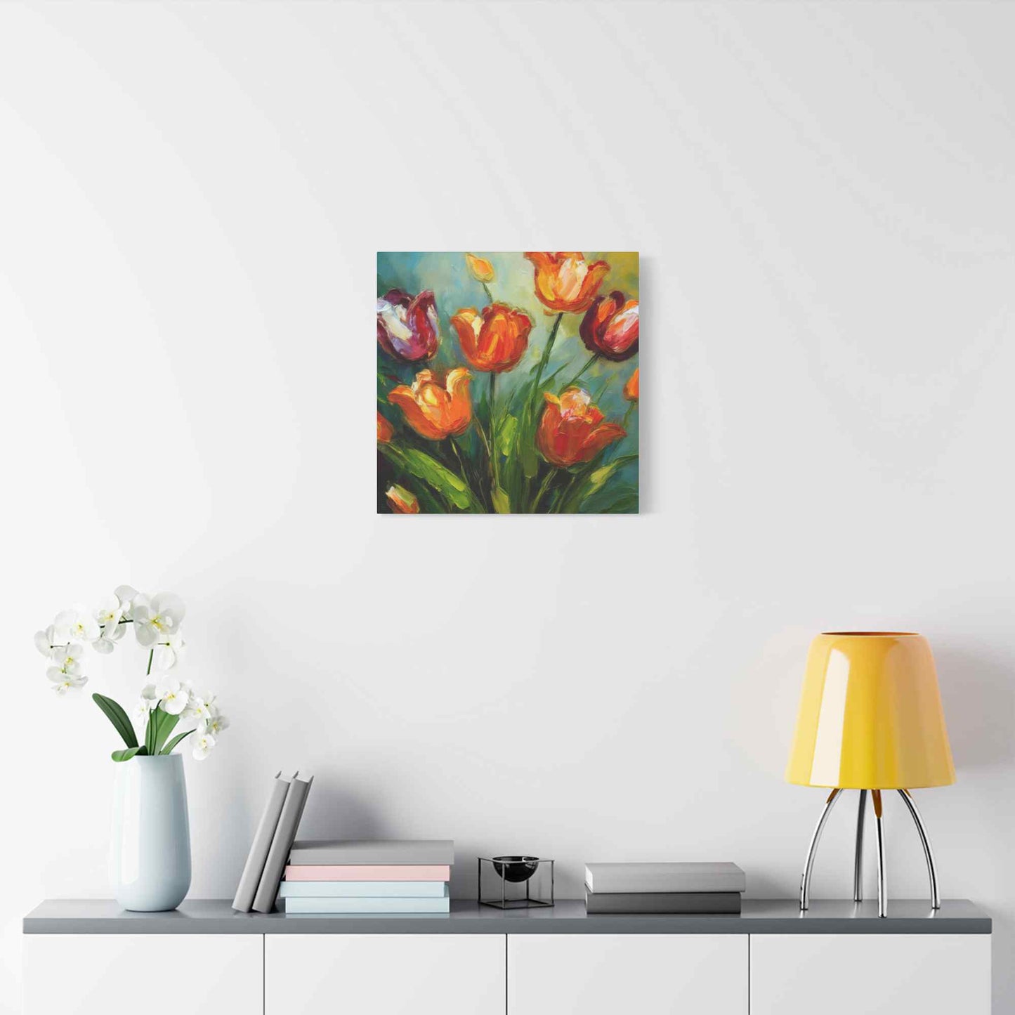 Tulips Print Canvas, Floral Oil Paint Print 20x20, 24x24, 30x30, 32x32, 36x36 Art Design Pine-Wood Inner Frame MC-142