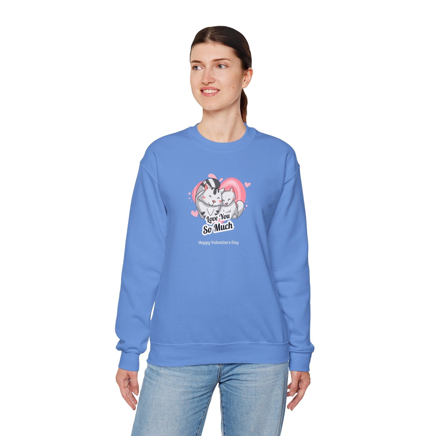 Cat Heart Sweatshirt Valentines Day Unisex 50 50 Cotton Poly Crewneck Gildan 18000