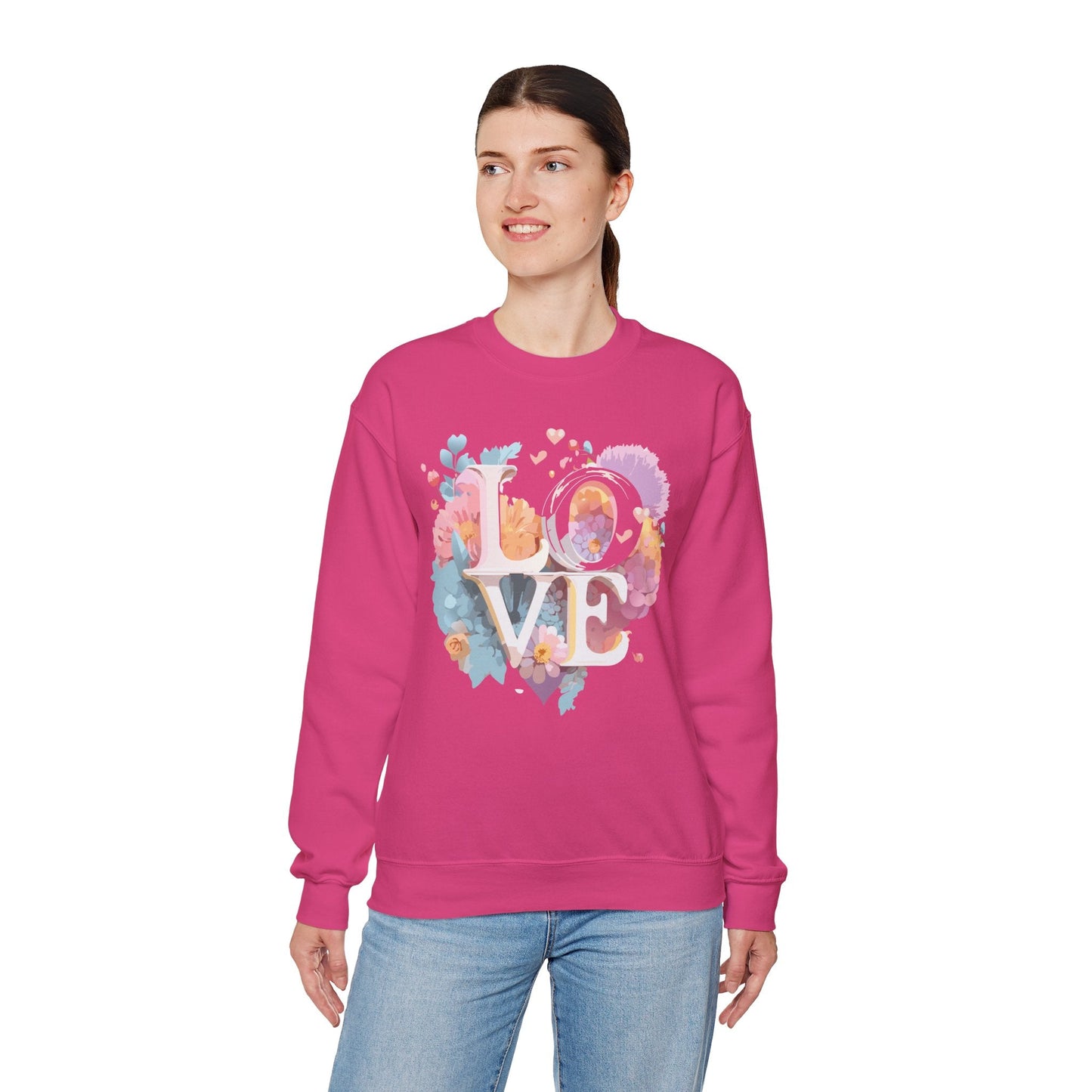 Floral Love Sweatshirt For Valentines Day Unisex Crewneck 50 50 Cotton Polyester Gildan 18000