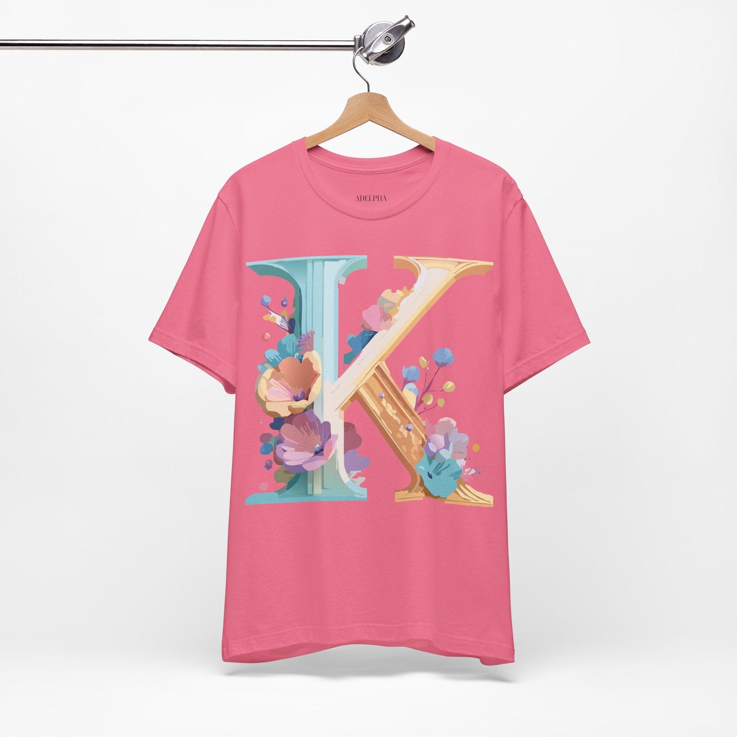 Letter K Graphic Tee Unisex Shirt By Adelpha Vintage Art Design Short Sleeve Collection