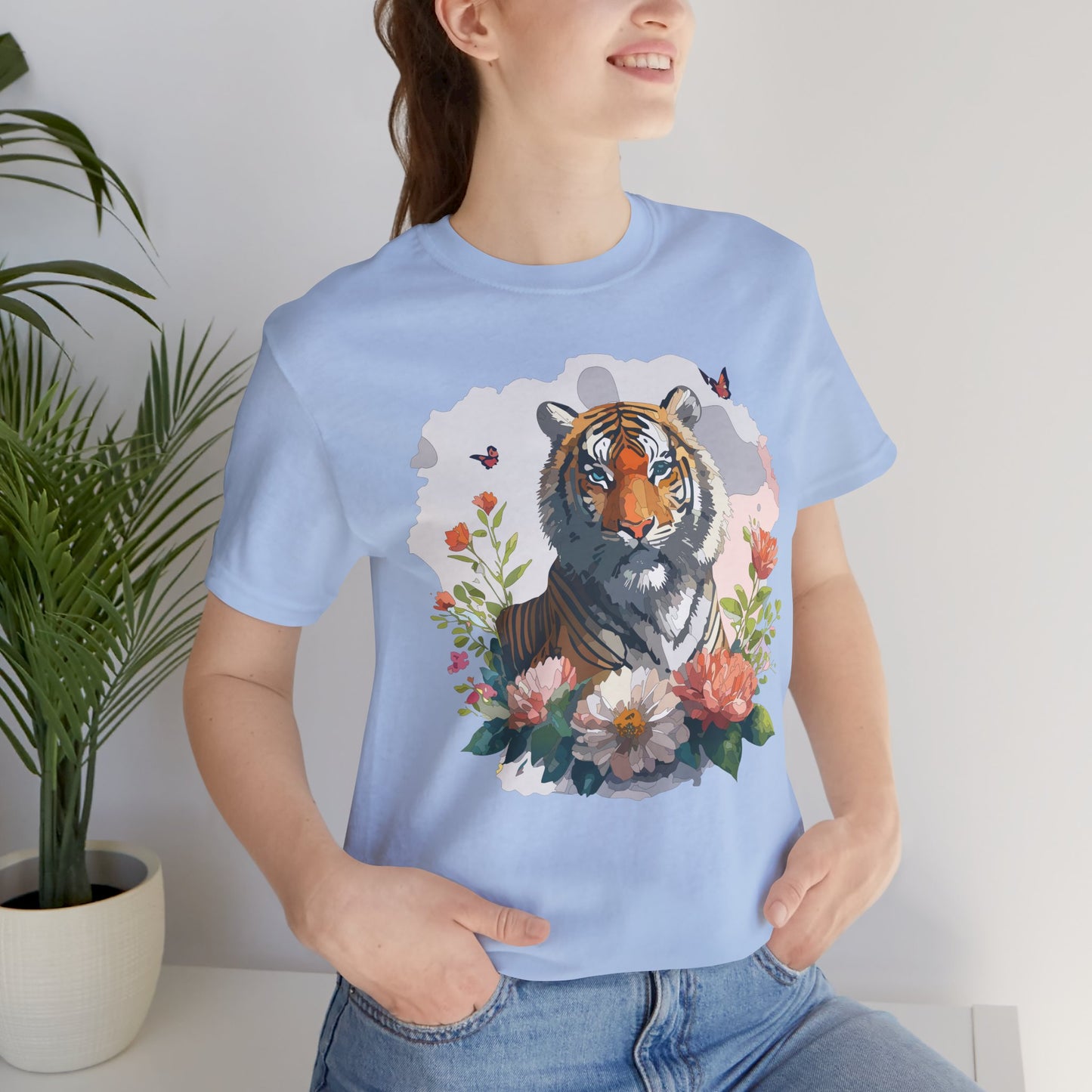 Floral Tiger Graphic Tee, Animal Shirt, Tiger Shirt, Flower Top, T-Shirt with Animal, Art Design