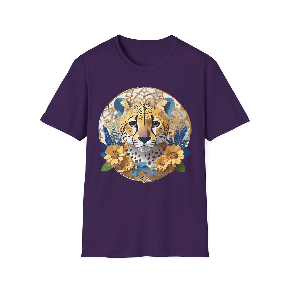 Golden Cheetah Mandala T-Shirt | Floral Boho Animal Illustration