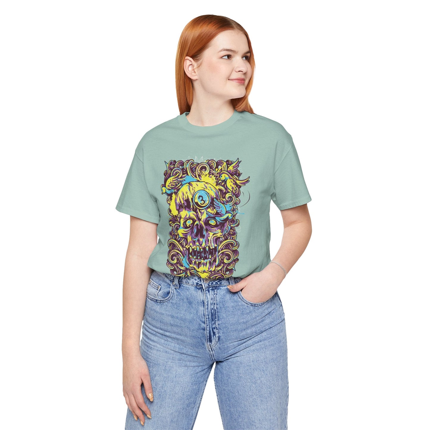 Colorful Skull Illustration Graphic Unisex Cotton T-Shirt r41