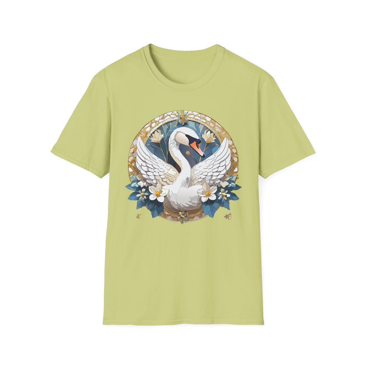 Art Nouveau Swan Illustration T-Shirt | Floral Circle Design
