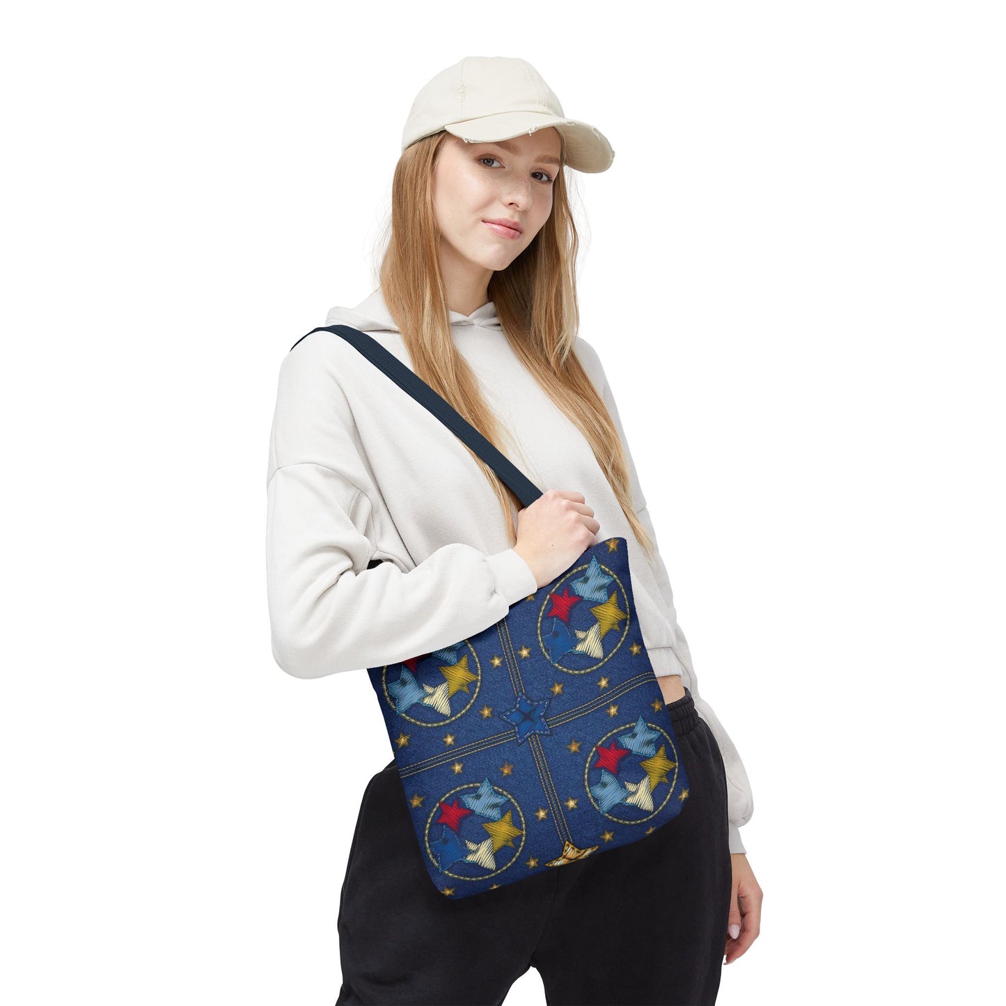 Denim Fabric Imitation Print Unisex Canvas Bag Poly Spun 3 Sizes Tote Bag 181-2