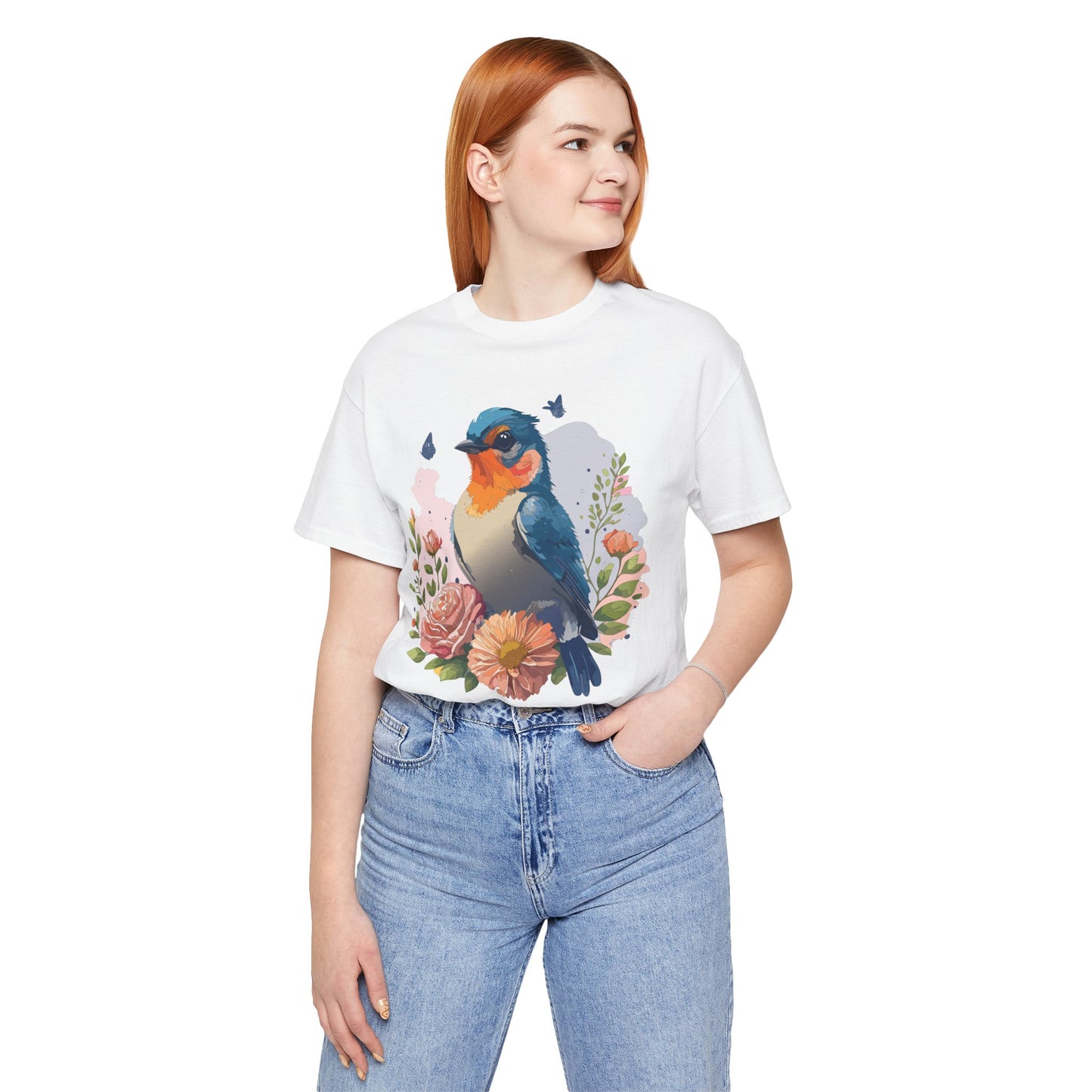 Floral Bird Tee, Animal Shirt, Bird Shirt, Floral Tee, Flower T-shirt, T-Shirt with Animal