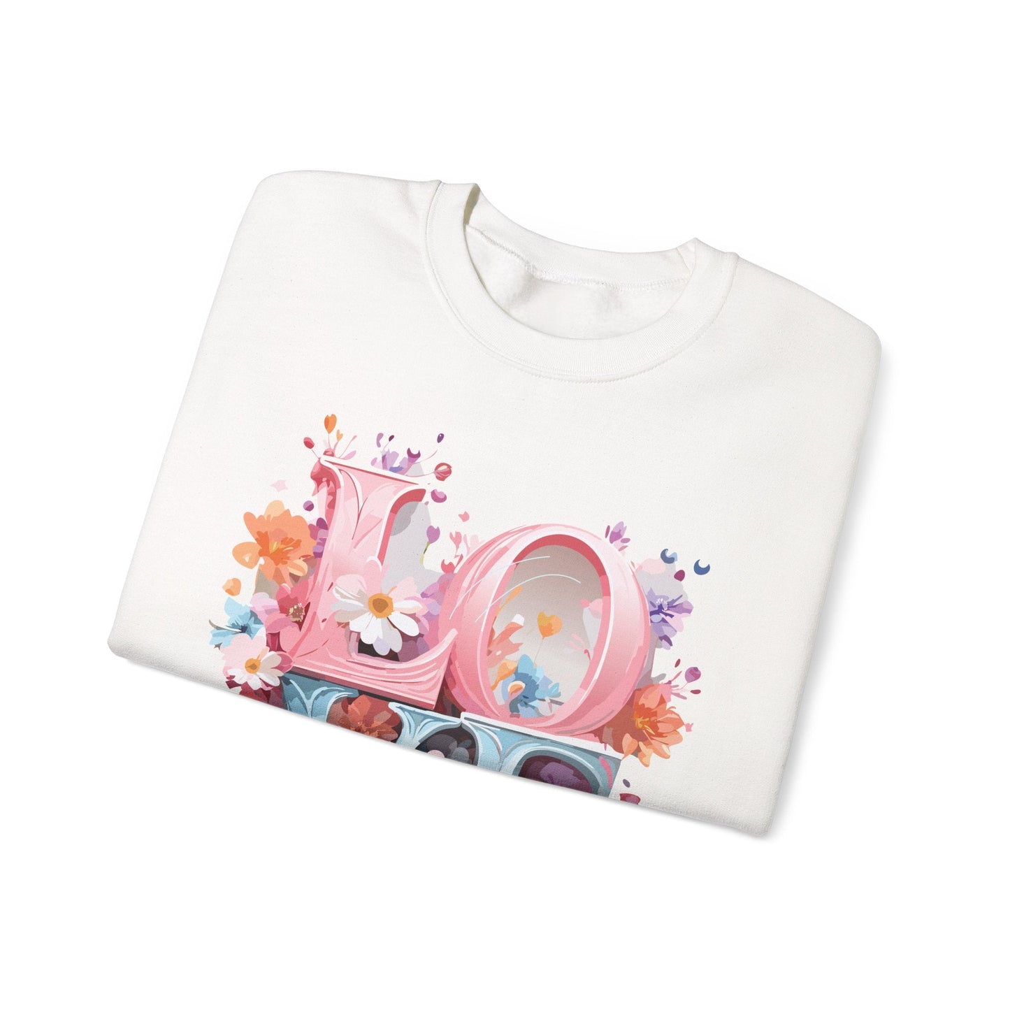 Floral Love Sweatshirt Unisex Love Flower Valentines Day Crewneck Gildan 18000 50 50 Cotton Polyester