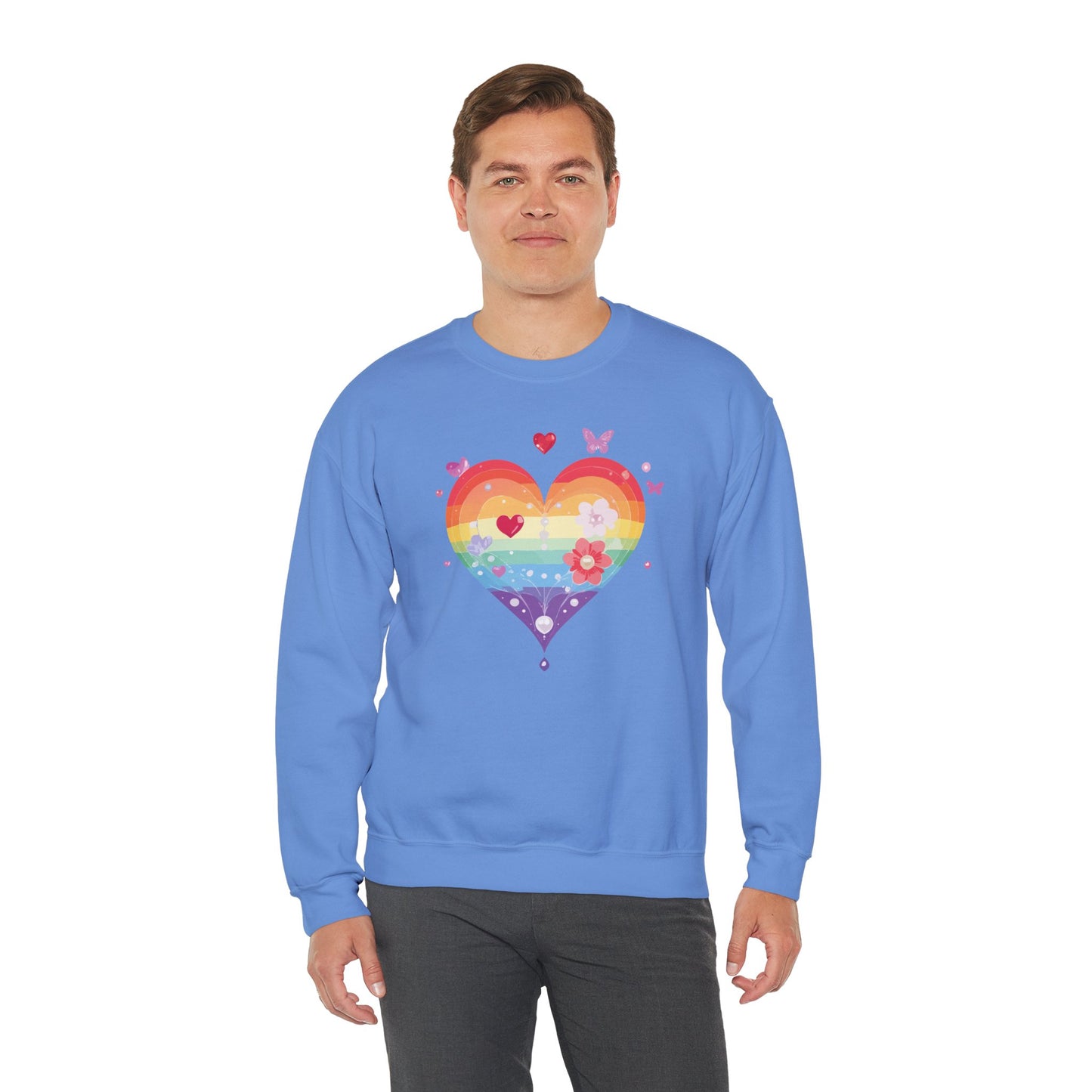 Rainbow Heart Sweatshirt, Floral Heart Sweatshirt, Floral Love Sweatshirt, Valentine's Day Sweatshirt, Rainbow Heart Floral Sweatshirt 115