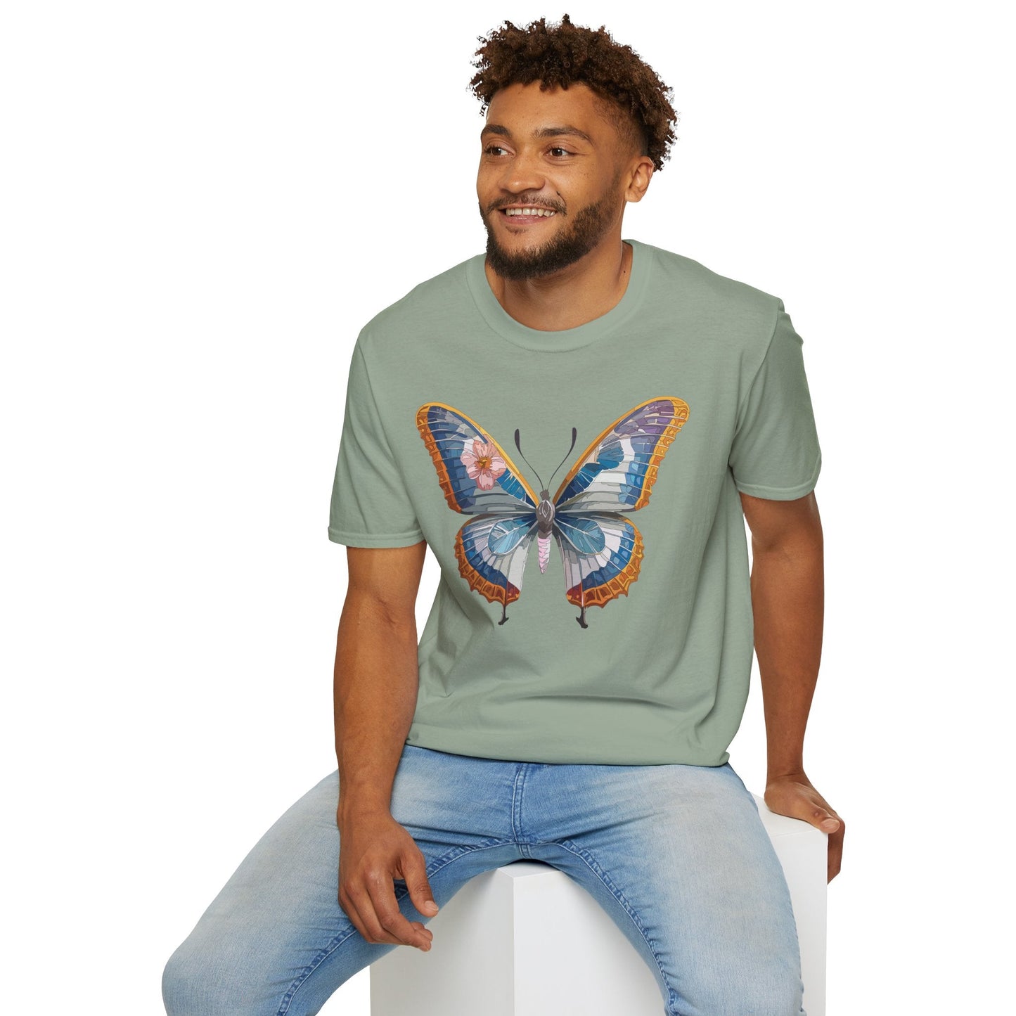 Unisex Butterfly Shirt Softstyle Tee 100 Percent Ring Spun Cotton Monarch Print Tee