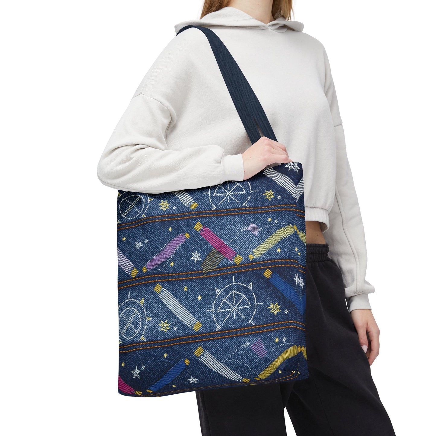 Denim Fabric Imitation Print Unisex Canvas Bag Poly Spun 3 Sizes Tote Bag 183-9