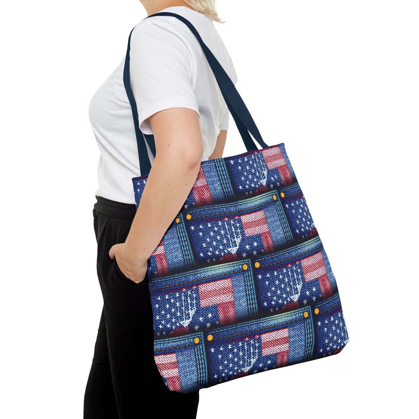 4th of July Graphic Denim Fabric Imitation Print Unisex Canvas Bag Poly Spun 3 Sizes Tote Bag 200-15