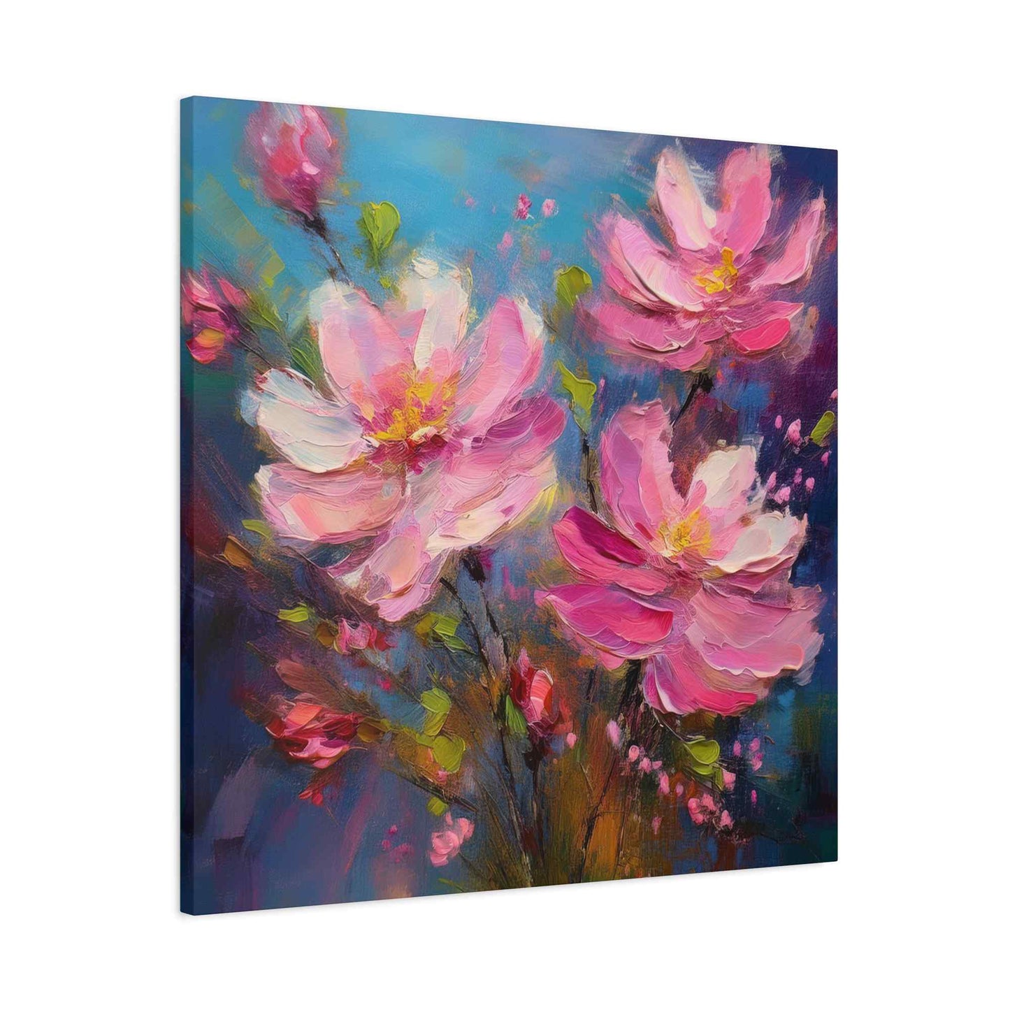 Pink Flowers Print Canvas, Pink Flowers Oil Paint Print 20x20, 24x24, 30x30, 32x32, 36x36, Art Design Print Non-Frame MC-10