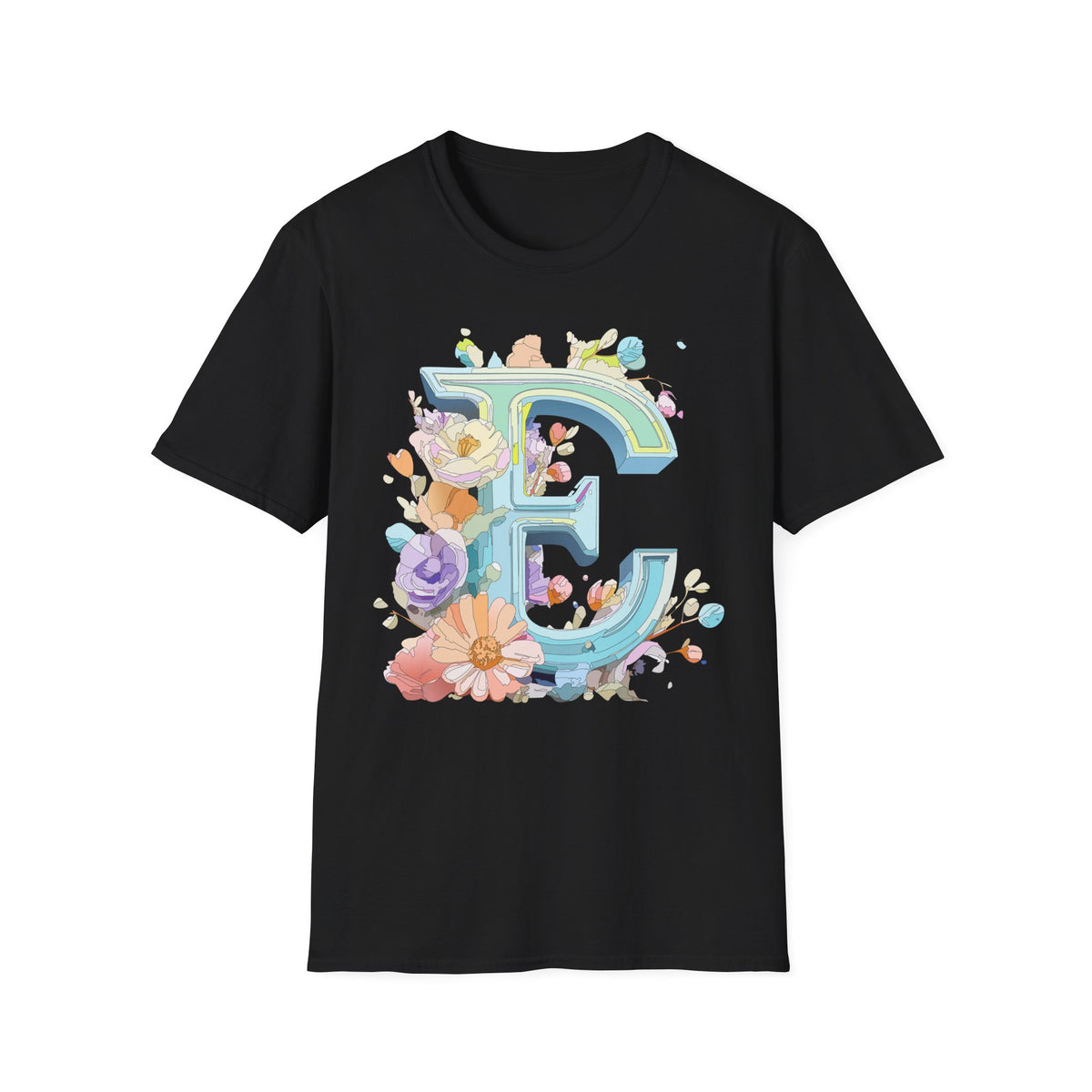 Floral Letter E T-Shirt | Botanical Monogram Tee