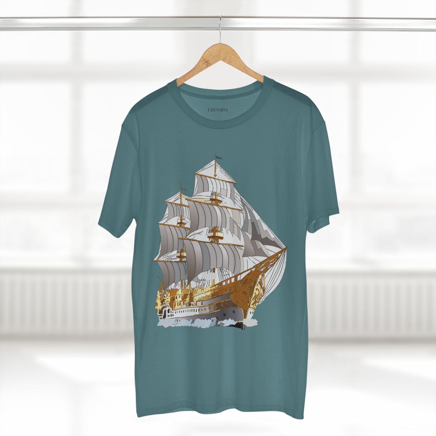 Ship Graphic Unisex 100 Cotton T-Shirt with Gold Frigate Art Design 15