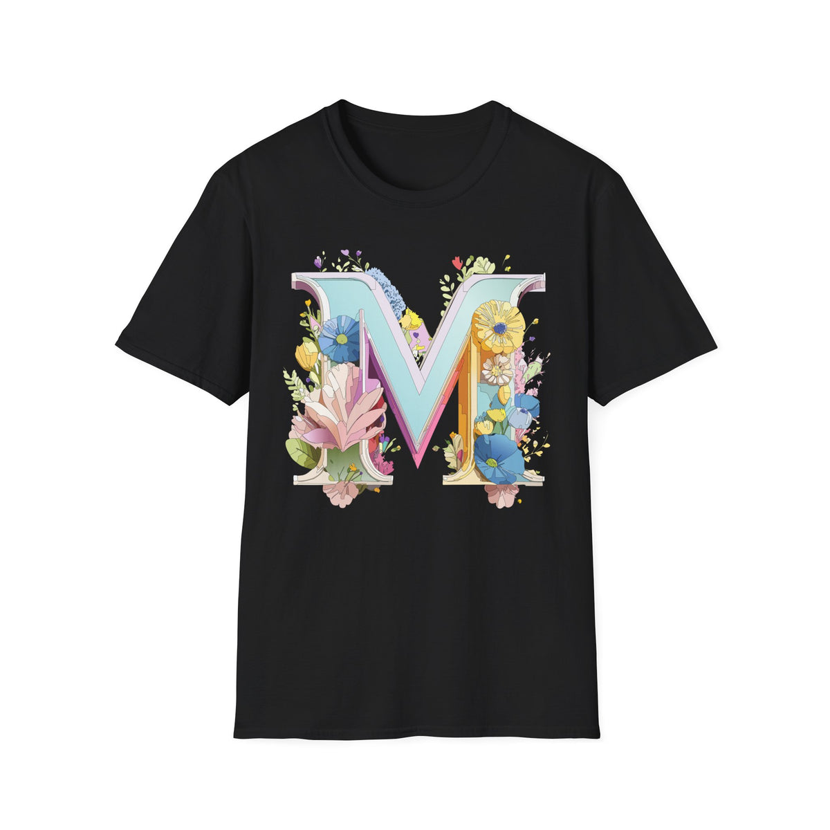 Floral Letter M T-Shirt | Monogram Initial Tee, Spring Flowers