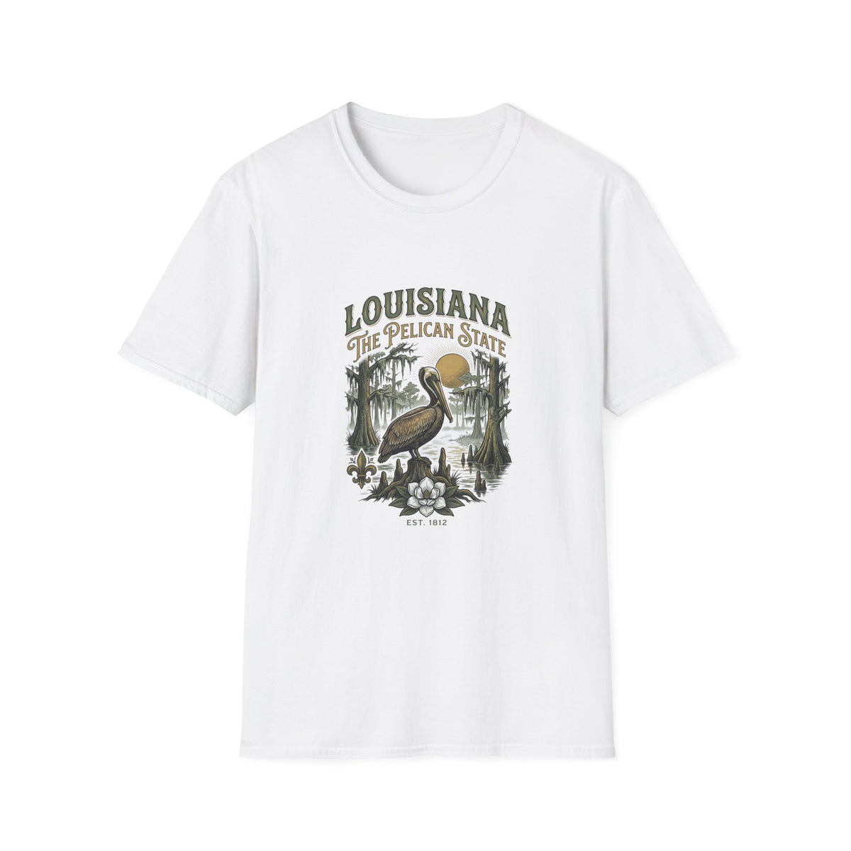Louisiana Pelican State T-Shirt — Vintage Bayou Wildlife Travel Tourist Graphic Design Unisex 100 Cotton Gildan T-Shirt