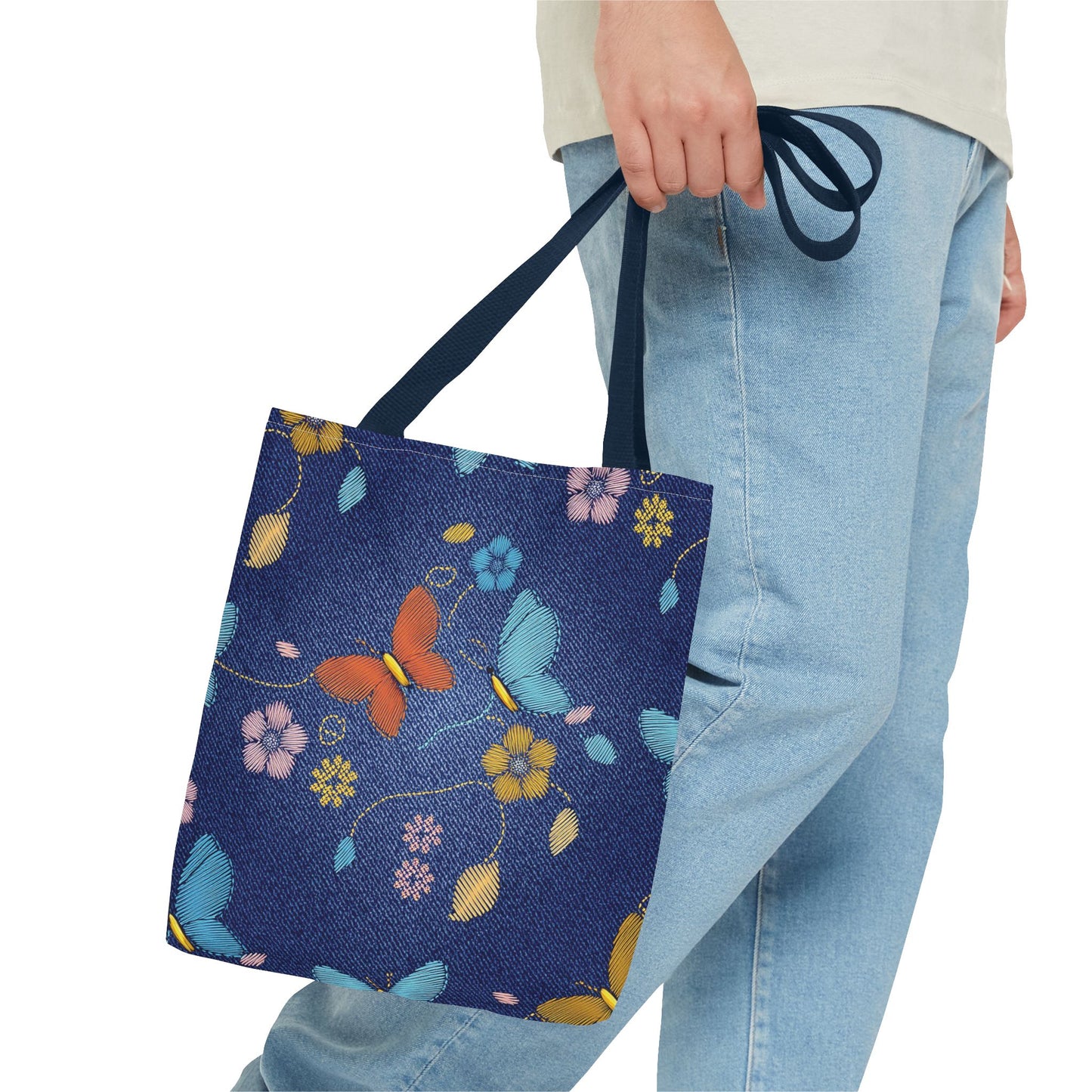 Denim Fabric Imitation Print Unisex Canvas Bag Poly Spun 3 Sizes Tote Bag 167