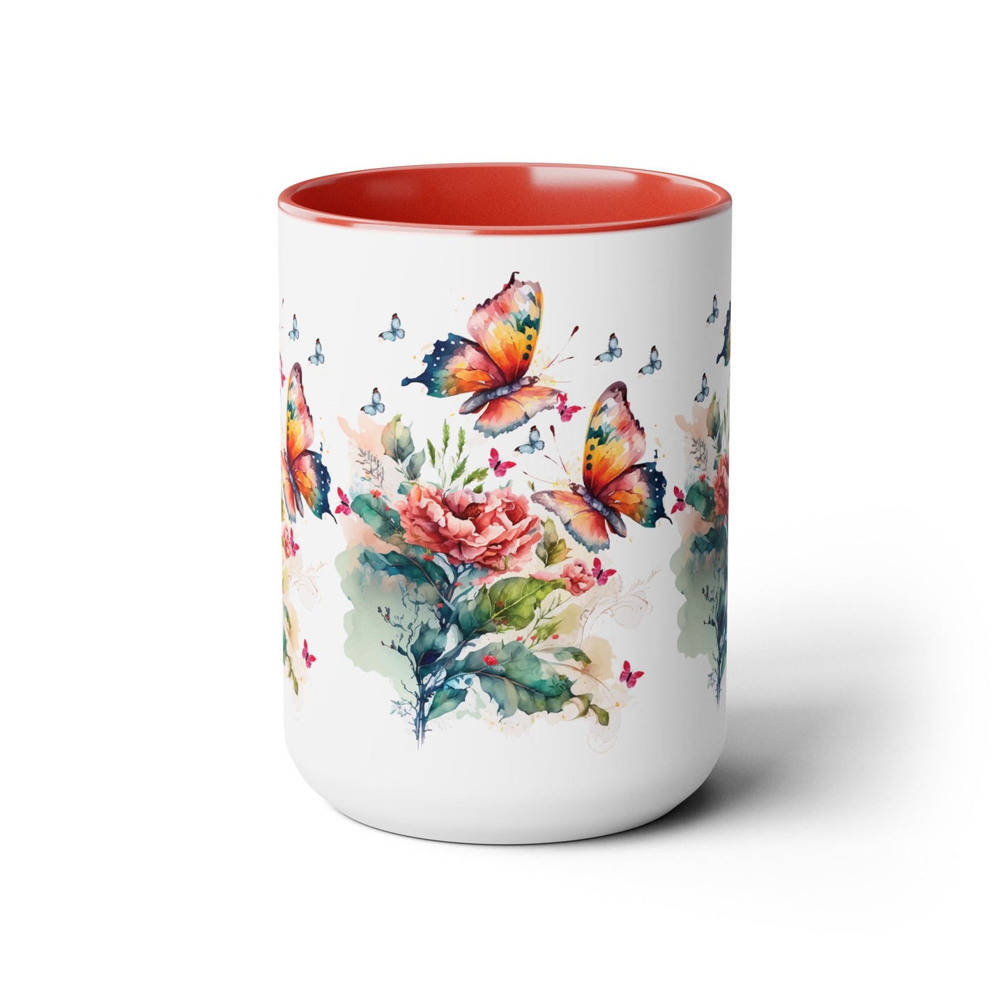 Two-Tone Coffee Mugs with butterfly