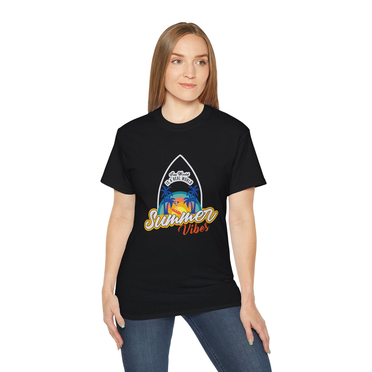 Summer Vibes Surf Graphic Tee | Tropical Sunset Palm Beach Design