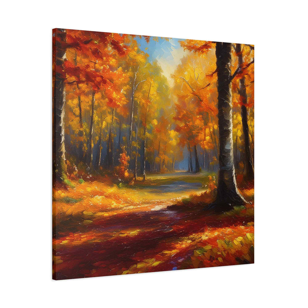 Fall Forest Print Canvas, Oil Paint Print 20x20, 24x24, 30x30, 32x32, 36x36 Art Design Canvas Pine-Wood Inner Frame MC-101