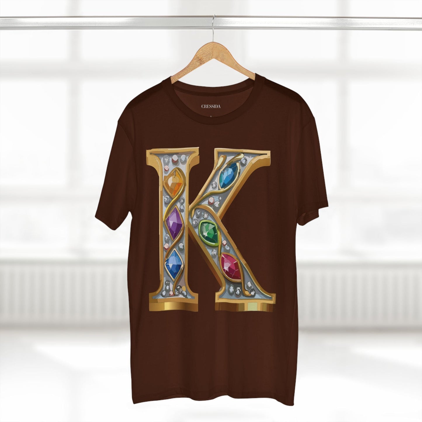 Letter K Graphic Design Tee Unisex 100 Cotton With Antique Gold Letters Artwork T-Shirt