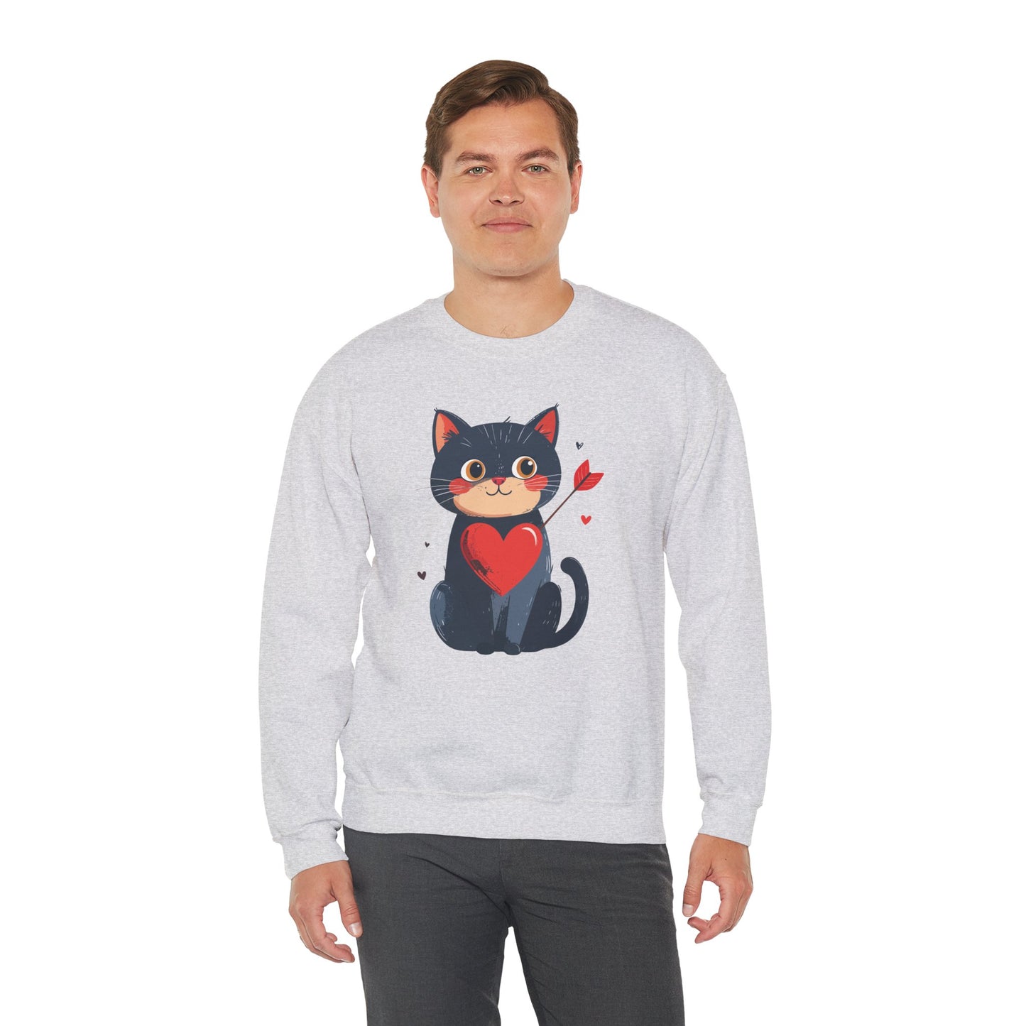 Cat Heart Sweatshirt, Heart Sweatshirt, Cat Sweatshirt, Valentine's Day Sweatshirt, 50/50 Cotton-Poly Animal Sweatshirt 108